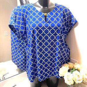 TACERA Woman Top, XL, blue stretch shirt, tunic, blouse short sleeve